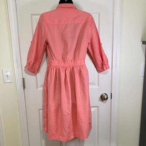 Malvin 100% Linen Coral Button-Down Dress with pockets and shell buttons Small/6 - Picture 4 of 10